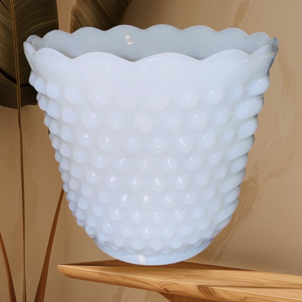 Fire King Vintage White Vase Hobnail Pattern Milk 5x5.5 Glass MCM